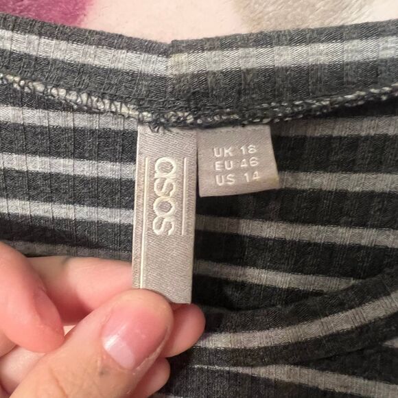 ASOS Striped Skater Dress Gray Cutout Detail large - Picture 4 of 6